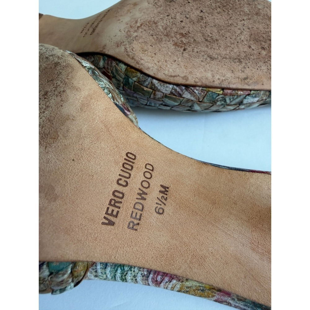 Mikaela Woven Leather Floral Pointed Toe Mules Multicolored Stiletto Heels - Picture 11 of 12